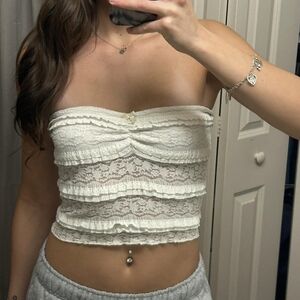 Strapless White Lace Ruffle Tube Top
